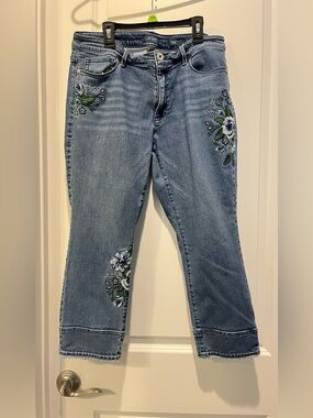 Women’s J- JILL AUTHENTIC FIT CROPPED Embroidered Mid-Rise Blue Jeans Size 10